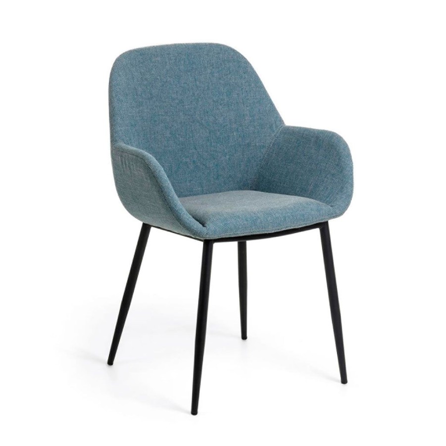 Meubles Fabrique De Styles Chaises | Chaise Avec Accoudoir En Tissu Bleu Clair - Konna