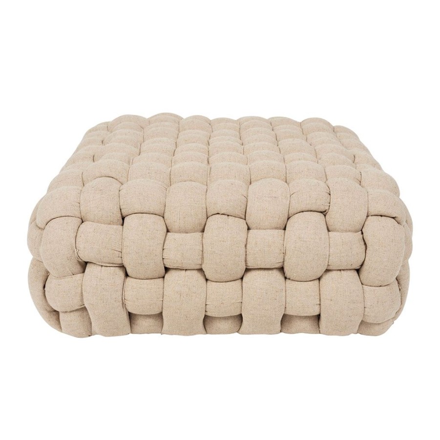 Meubles Fabrique De Styles Poufs Et Tabourets | Tabouret En Lin Et Panneau De Bois Naturel 52X52Cm - Element