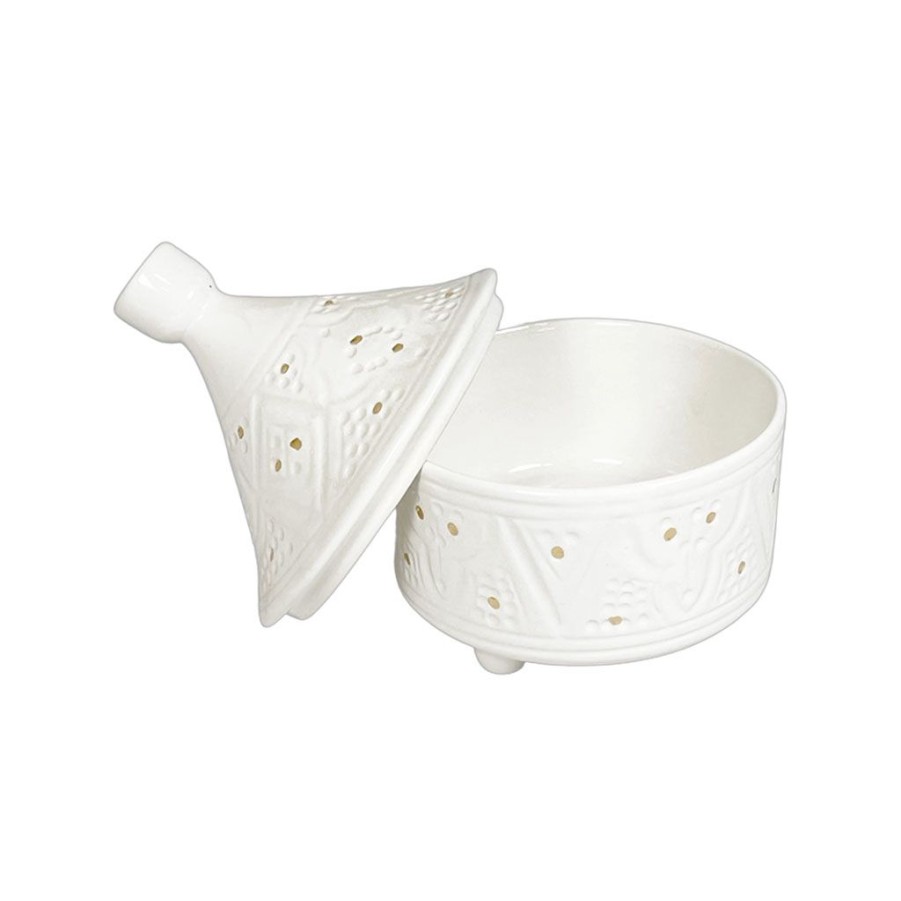 Deco Fabrique De Styles Petits Objets Deco | Boite A Tajine Blanc Or D14Xh17Cm - Empreinte