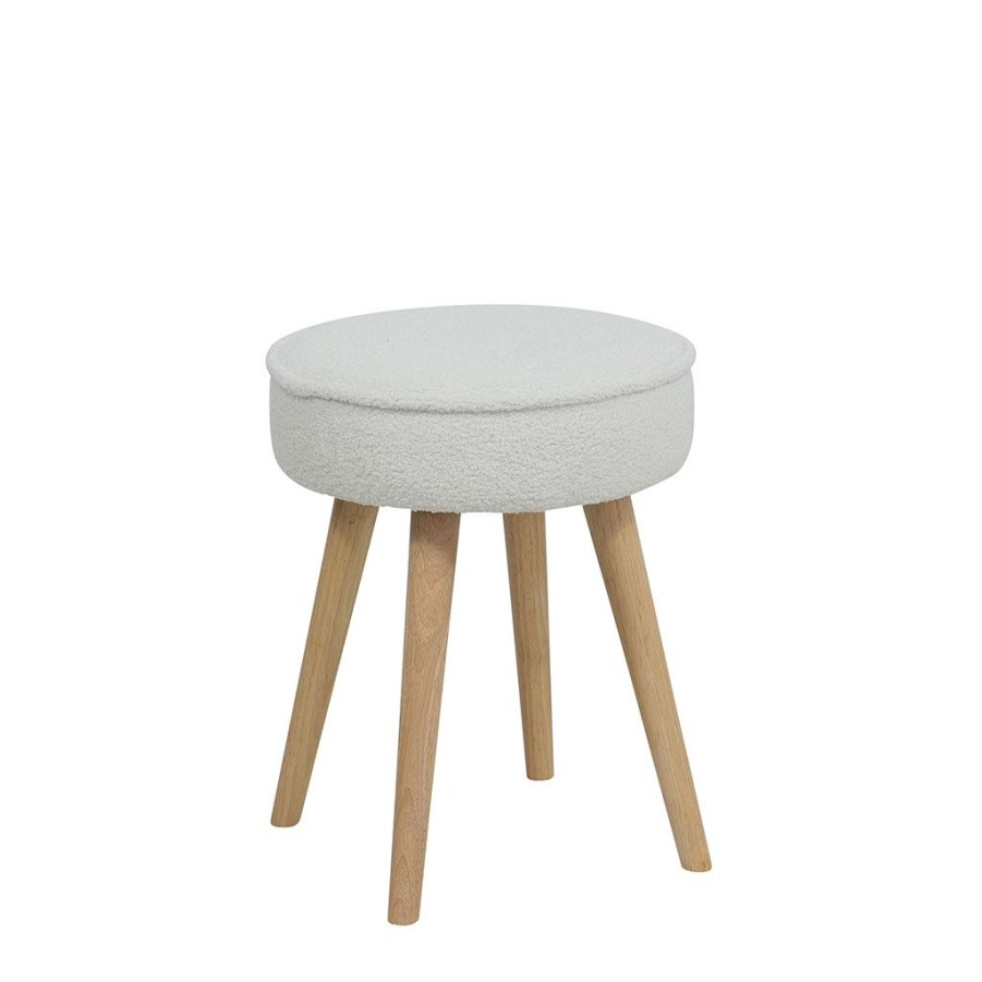 Meubles Fabrique De Styles Poufs Et Tabourets | Pouf En Tissu Bouclette Ecru - Popy