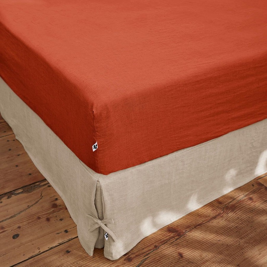 Textiles Fabrique De Styles Draps Housses | Drap Housse En Lin Lave Paprika 140X190Cm - Soline