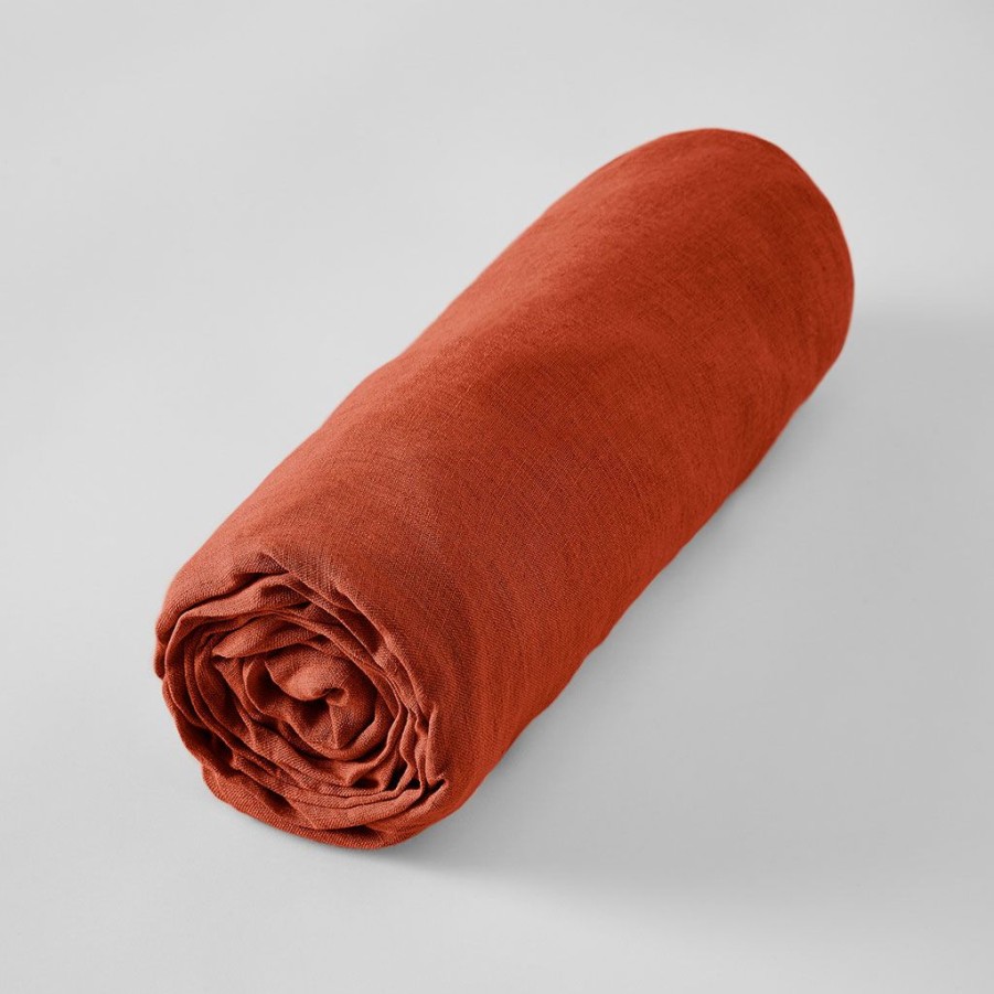 Textiles Fabrique De Styles Draps Housses | Drap Housse En Lin Lave Paprika 140X190Cm - Soline