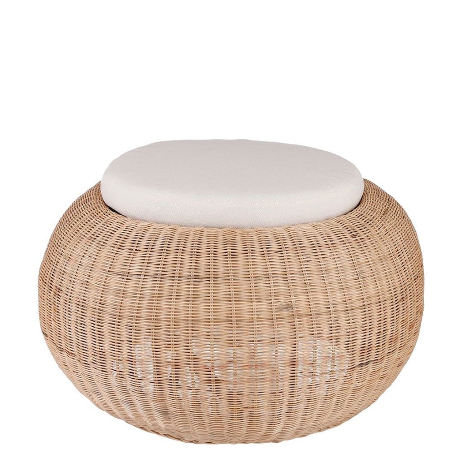 Jardin Fabrique De Styles Bancs&Tabourets | Pouf En Rotin Avec Coussin Blanc D84Cm - Bolsena