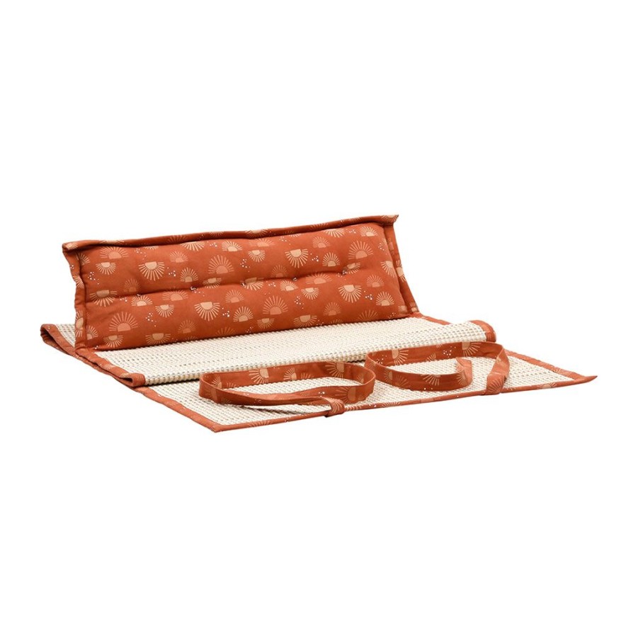 Textiles Fabrique De Styles | Natte De Plage Avec Coussin Terracotta Et Ecru - Sweet Leaves