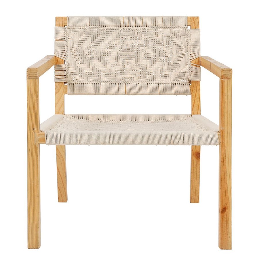 Meubles Fabrique De Styles Fauteuils | Fauteuil Macrame Naturel En Pin Et Coton Tresse