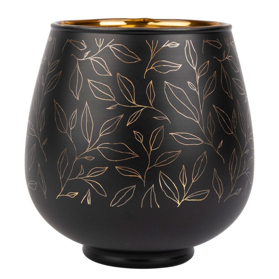 Deco Fabrique De Styles Photophores&Bougeoirs Et Lanternes | Photophore Branches En Verre Noir Mat Et Dore D12Cm - Tropic Etoile