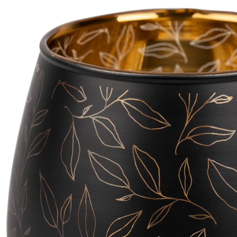 Deco Fabrique De Styles Photophores&Bougeoirs Et Lanternes | Photophore Branches En Verre Noir Mat Et Dore D12Cm - Tropic Etoile