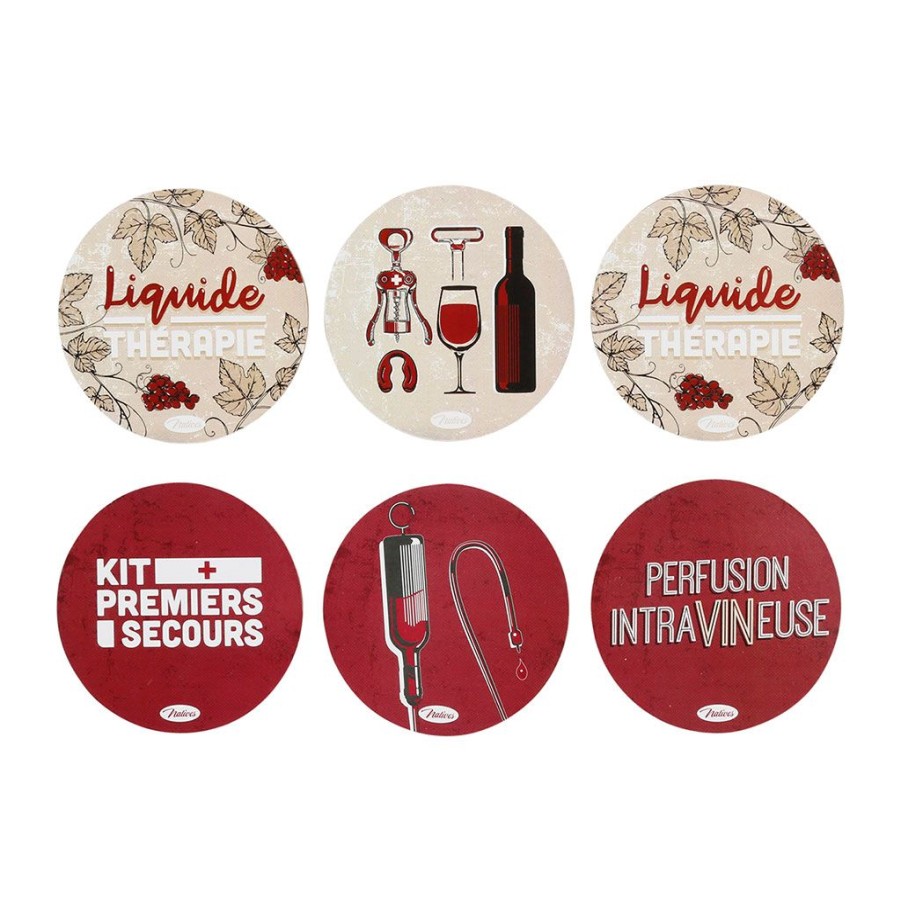 Arts De La Table Fabrique De Styles Accessoires Vin Et Cocktails | Dessous De Verre En Liege Beige Et Rouge X6 - Liquide Therapie