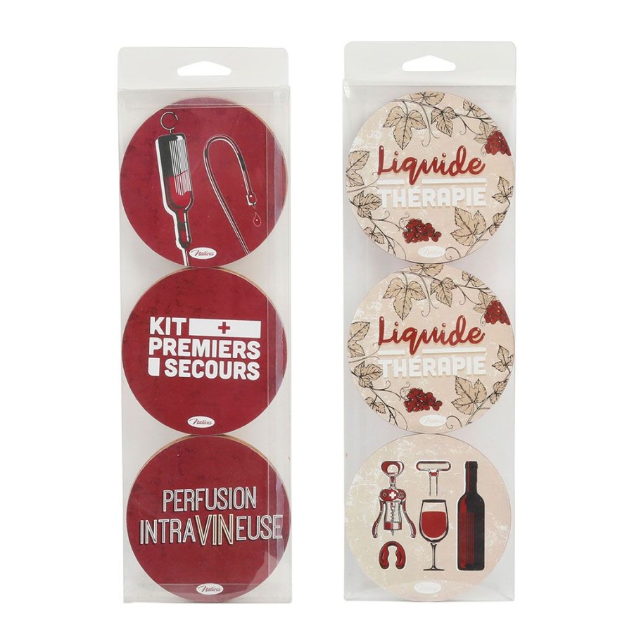 Arts De La Table Fabrique De Styles Accessoires Vin Et Cocktails | Dessous De Verre En Liege Beige Et Rouge X6 - Liquide Therapie