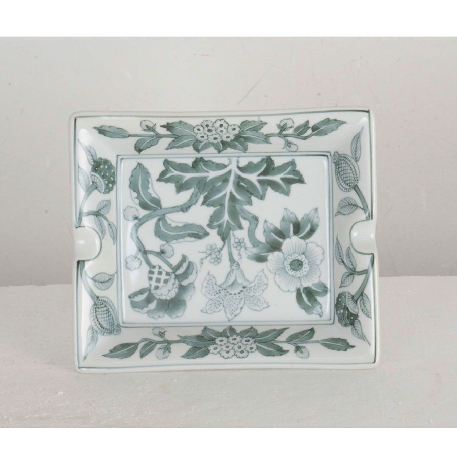 Deco Fabrique De Styles Petits Objets Deco | Cendriers Fleurs En Porcelaine Vert -Ming