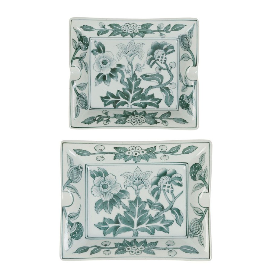 Deco Fabrique De Styles Petits Objets Deco | Cendriers Fleurs En Porcelaine Vert -Ming