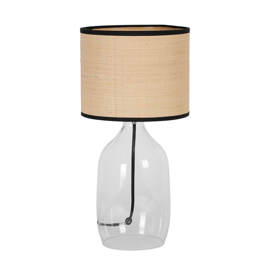 Luminaires Fabrique De Styles | Lampe En Verre Et Raphia H40.5Cm Transparent - Familiale