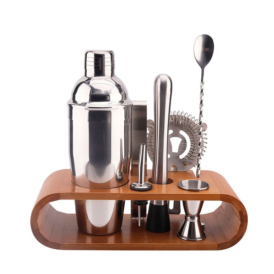 Arts De La Table Fabrique De Styles Accessoires Vin Et Cocktails | Coffret De Cocktail En Acier Argente Et Bambou