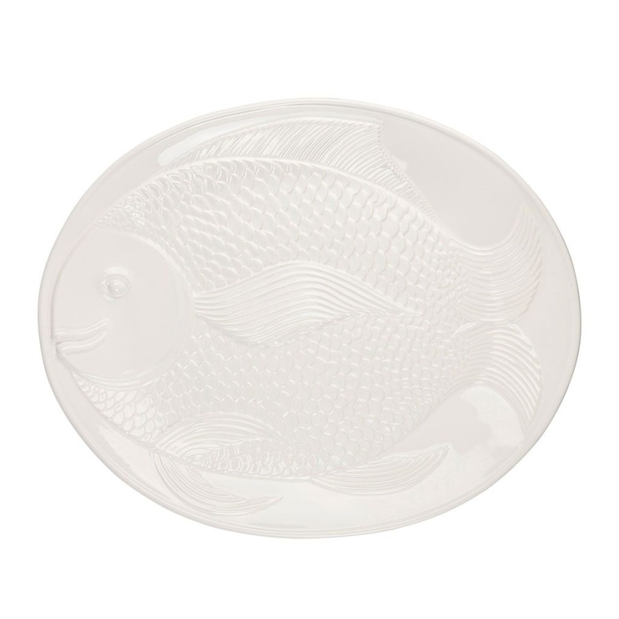 Arts De La Table Fabrique De Styles Plats Et Saladiers | Plat Ovale Poisson Blanc H4Cm En Faience