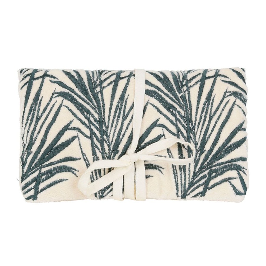 Accessoires Et Loisirs Fabrique De Styles Sacs Et Pochettes | Pochette Bijoux Voyage Tropic'Art Creme Touche Emeraude 20X24Cm En Velours Coton