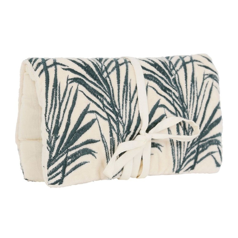 Accessoires Et Loisirs Fabrique De Styles Sacs Et Pochettes | Pochette Bijoux Voyage Tropic'Art Creme Touche Emeraude 20X24Cm En Velours Coton