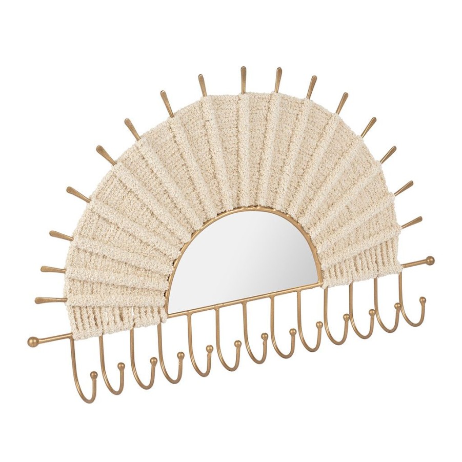 Accessoires Et Loisirs Fabrique De Styles Boites Et Supports A Bijoux | Porte Bijoux Mural Avec Miroir Korda Naturel Et Dore