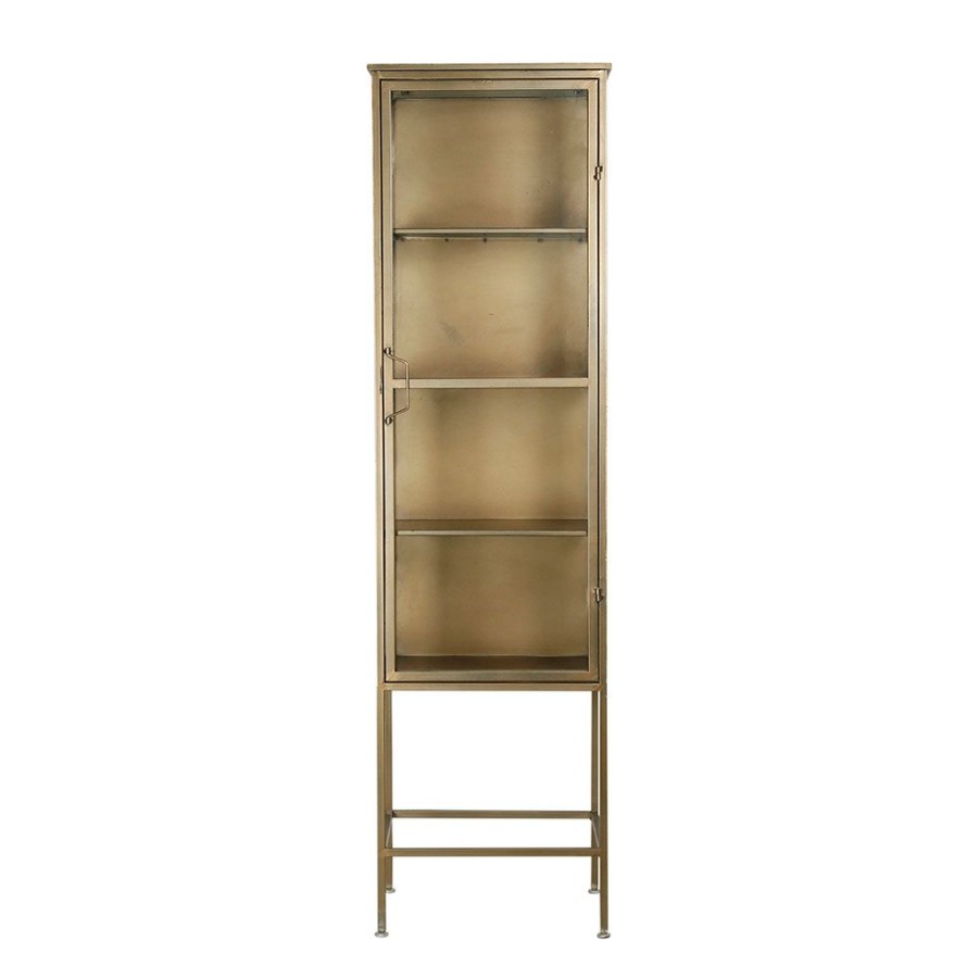 Meubles Fabrique De Styles Buffets Et Vitrines | Cabinet En Fer Dore Et Verre H170Cm - Dagenham