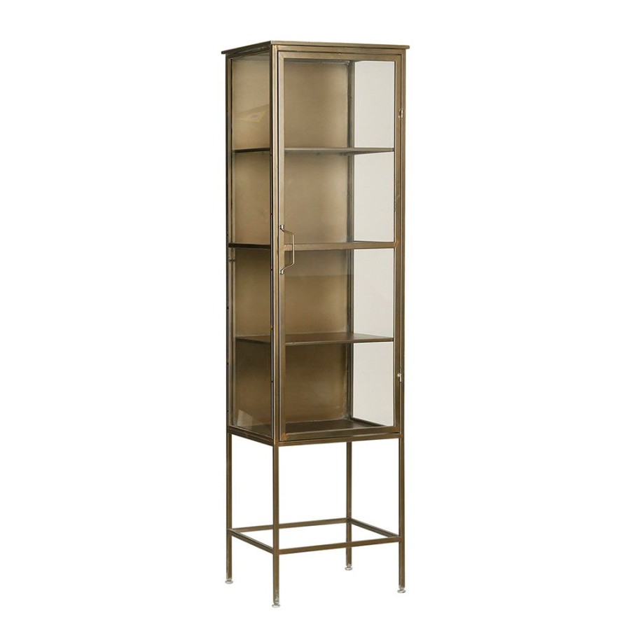 Meubles Fabrique De Styles Buffets Et Vitrines | Cabinet En Fer Dore Et Verre H170Cm - Dagenham