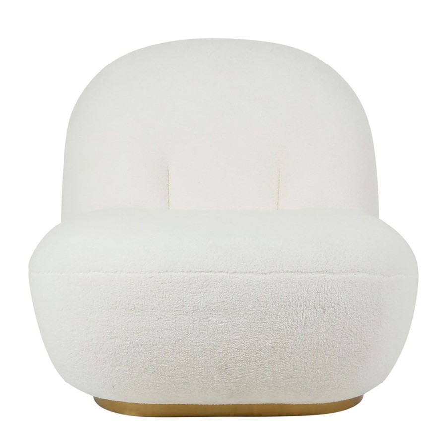 Meubles Fabrique De Styles Fauteuils | Fauteuil Doudou Bouclette Blanc Et Dore - Maudan