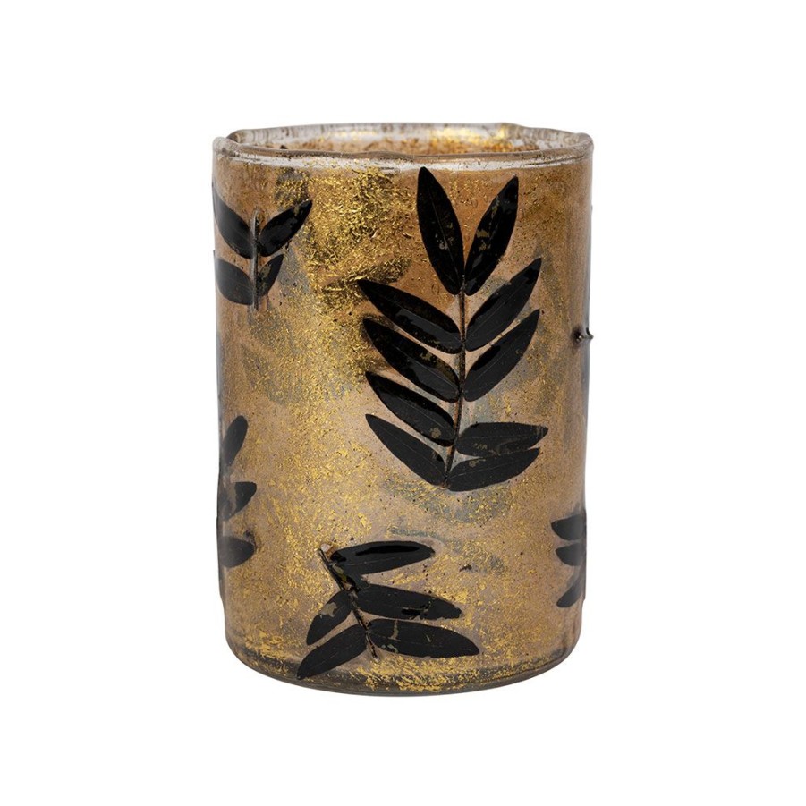 Deco Fabrique De Styles Photophores&Bougeoirs Et Lanternes | Photophore En Verre Dore Et Noir D7Cm - Moringa