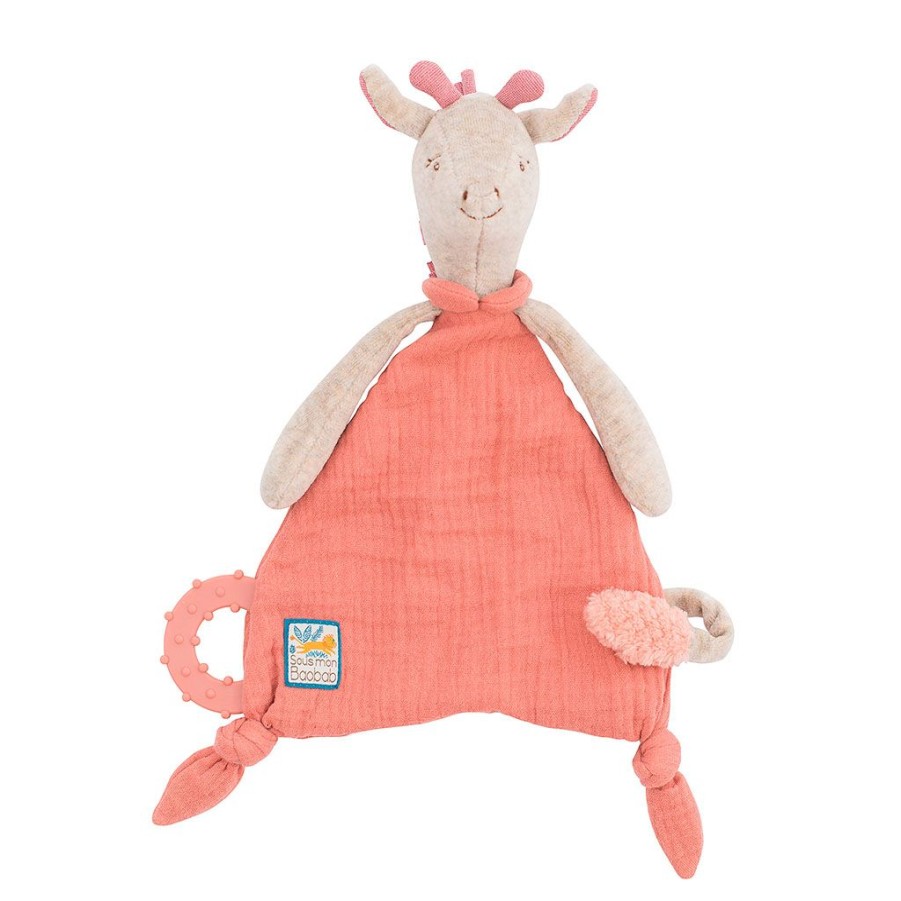 Coin Des Petits Fabrique De Styles | Doudou Attache-Tetine Girafe Sous Mon Baobab - H35Cm Rose