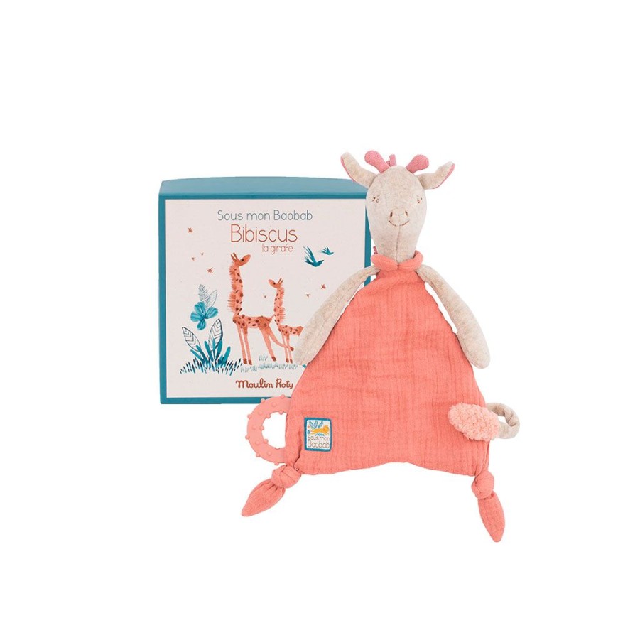 Coin Des Petits Fabrique De Styles | Doudou Attache-Tetine Girafe Sous Mon Baobab - H35Cm Rose