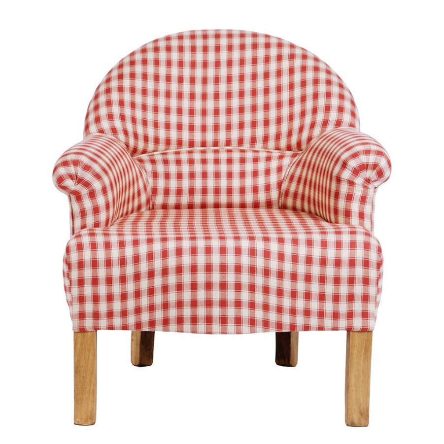 Meubles Fabrique De Styles Fauteuils | Fauteuil Crapaud En Coton Vichy Rouge Et Pin - Margot