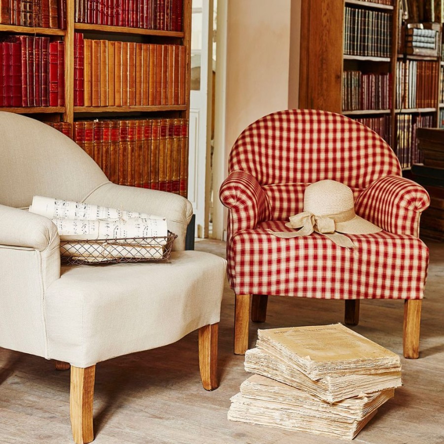 Meubles Fabrique De Styles Fauteuils | Fauteuil Crapaud En Coton Vichy Rouge Et Pin - Margot