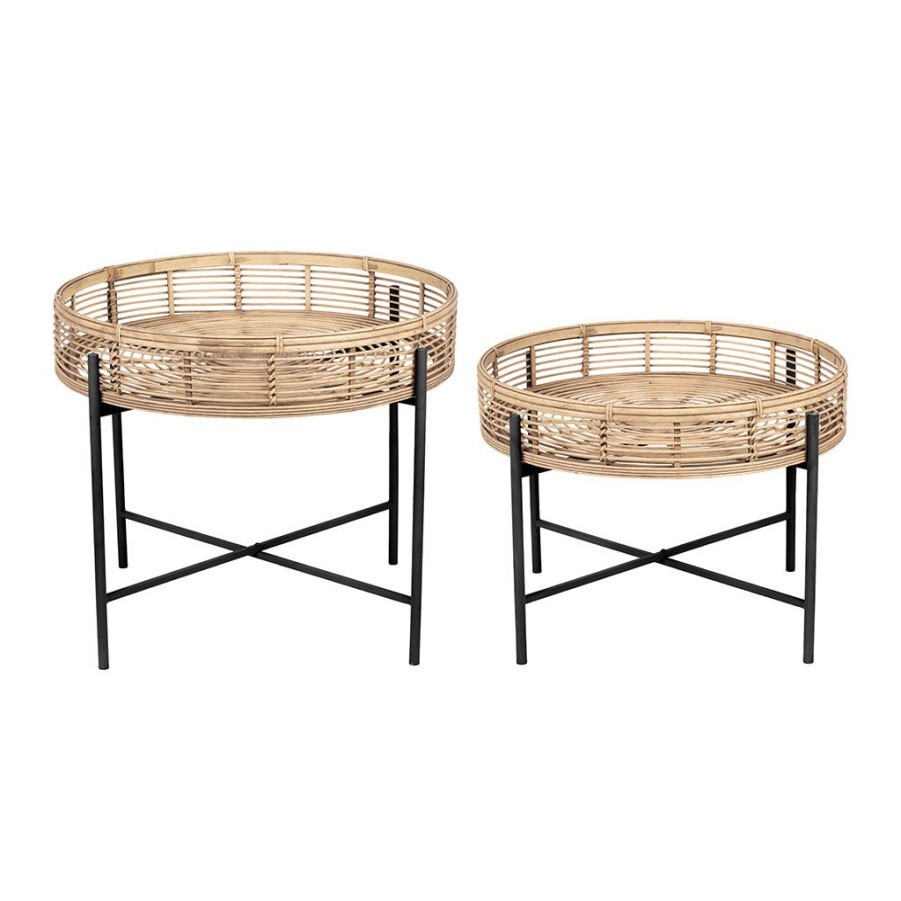 Meubles Fabrique De Styles Table Basses | Table Basse (Lot De 2) Bambou Naturel Et Fer Noir