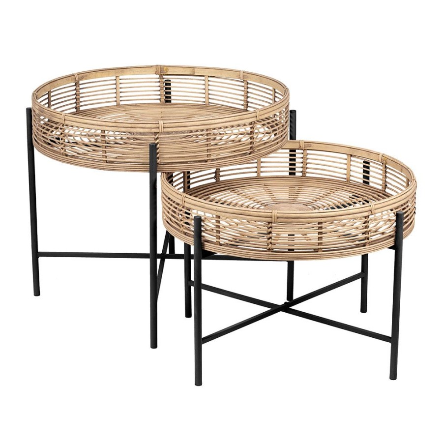 Meubles Fabrique De Styles Table Basses | Table Basse (Lot De 2) Bambou Naturel Et Fer Noir