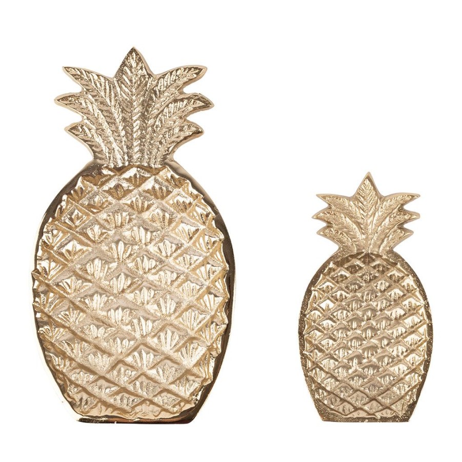 Deco Fabrique De Styles Petits Objets Deco | Lot De 2 Vide Poches Ananas En Aluminium Dore - Trop-Etoil