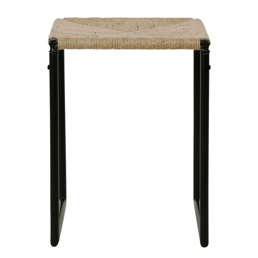 Meubles Fabrique De Styles Poufs Et Tabourets | Tabouret En Jute Naturel Et Fer Noir - Madeira