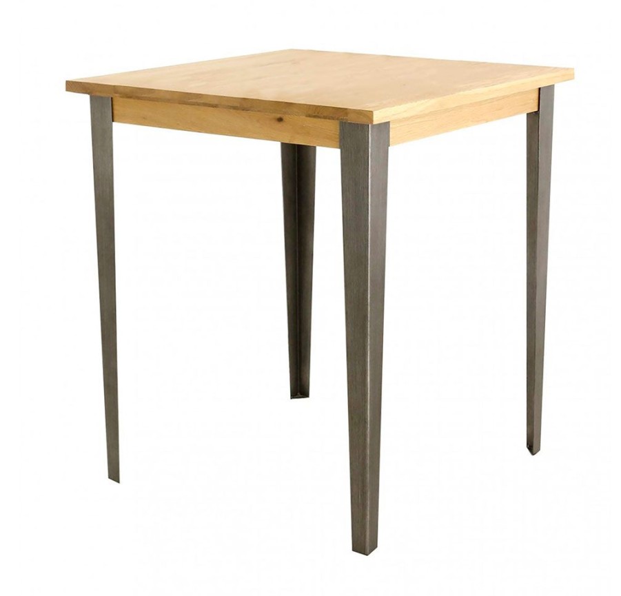 Meubles Fabrique De Styles Tables Hautes | Table De Bar Carree En Chene Massif Et Pieds Acier 90X90 Cm - Manny