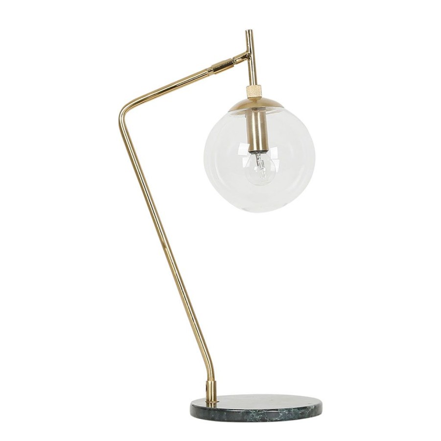 Luminaires Fabrique De Styles | Lampe Design En Fer Dore Marbre Vert Fonce Et Verre - Courba