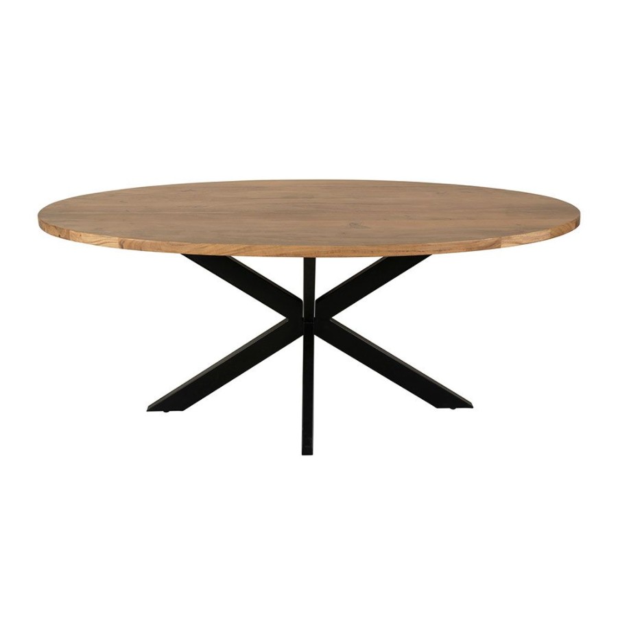 Meubles Fabrique De Styles Table De Salle A Manger | Table Ovale En Acacia Et Pieds En Fer Noir 190X90Cm - Brooklyn