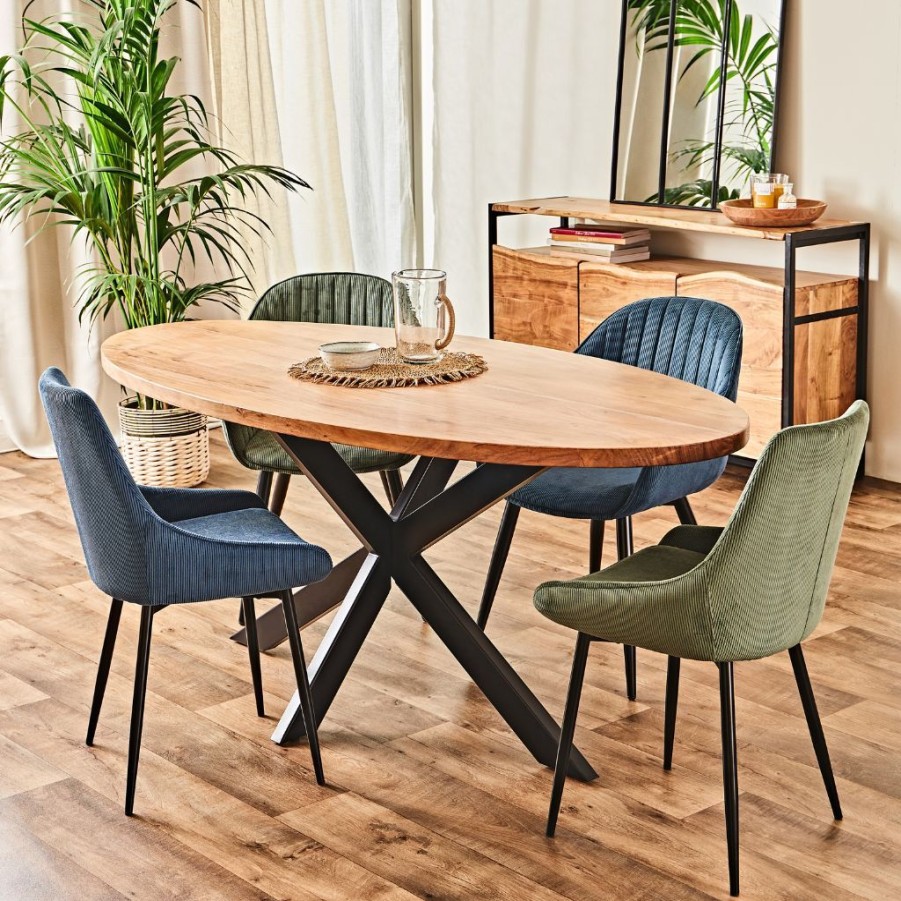 Meubles Fabrique De Styles Table De Salle A Manger | Table Ovale En Acacia Et Pieds En Fer Noir 190X90Cm - Brooklyn