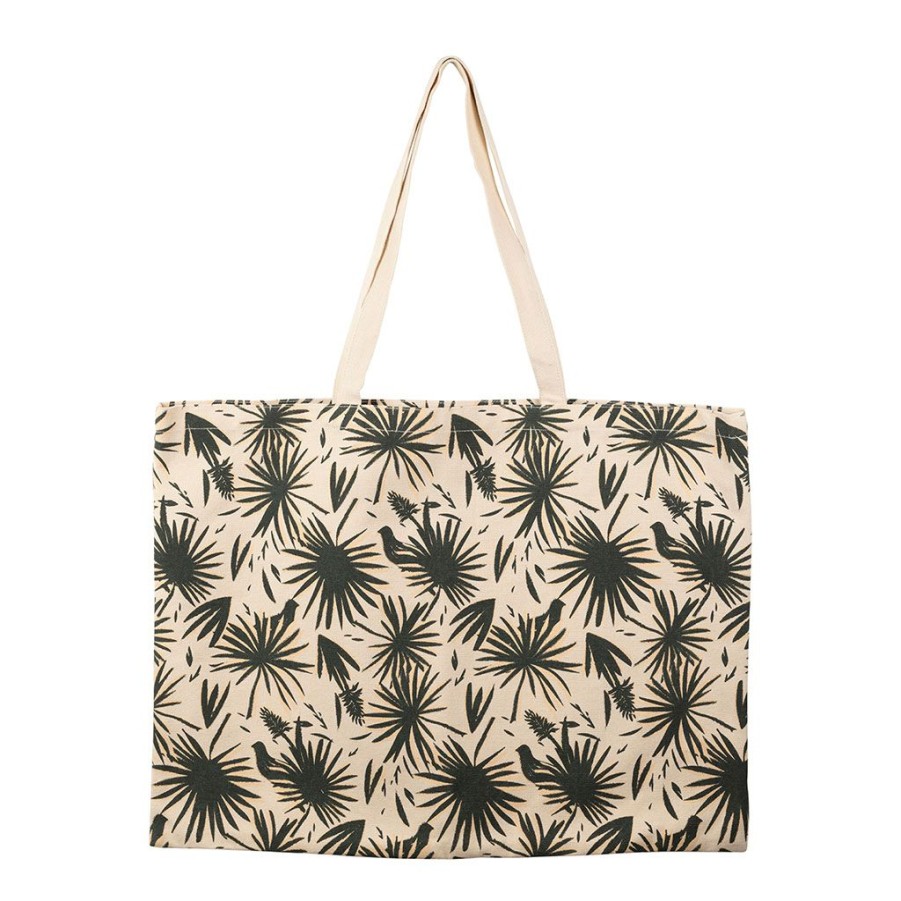 Accessoires Et Loisirs Fabrique De Styles Sacs Et Pochettes | Sac Tote Bag Palmea Ecru+Vert Fonce 58X42Cm Coton