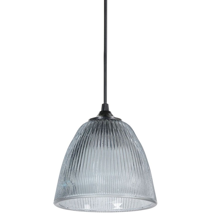 Luminaires Fabrique De Styles | Suspension En Verre Strie H15Cm Fume