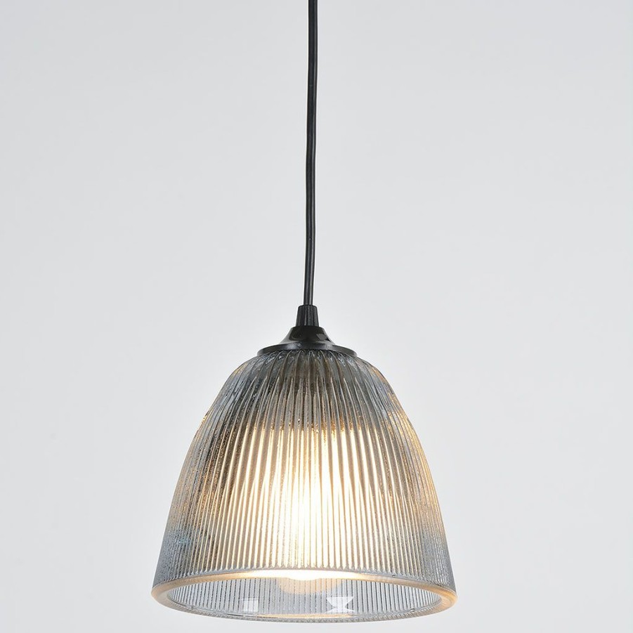 Luminaires Fabrique De Styles | Suspension En Verre Strie H15Cm Fume