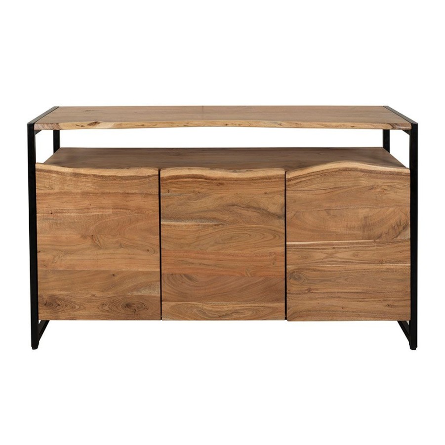 Meubles Fabrique De Styles Buffets Et Vitrines | Buffet 3 Portes En Acacia Et Pieds En Fer Noir - Brooklyn