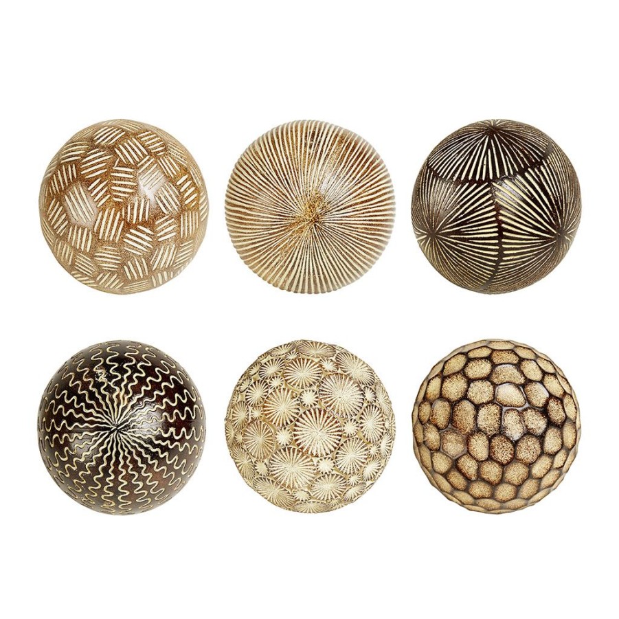 Deco Fabrique De Styles Petits Objets Deco | 6 Boules Deco Ethniques Marron En Resine