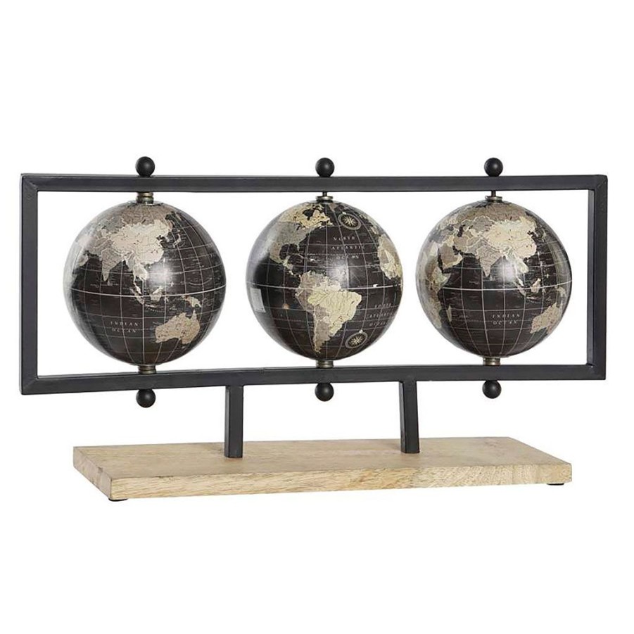 Deco Fabrique De Styles Petits Objets Deco | Decoration 3 Globes Terrestre Noir 49.5X12Xh25Cm