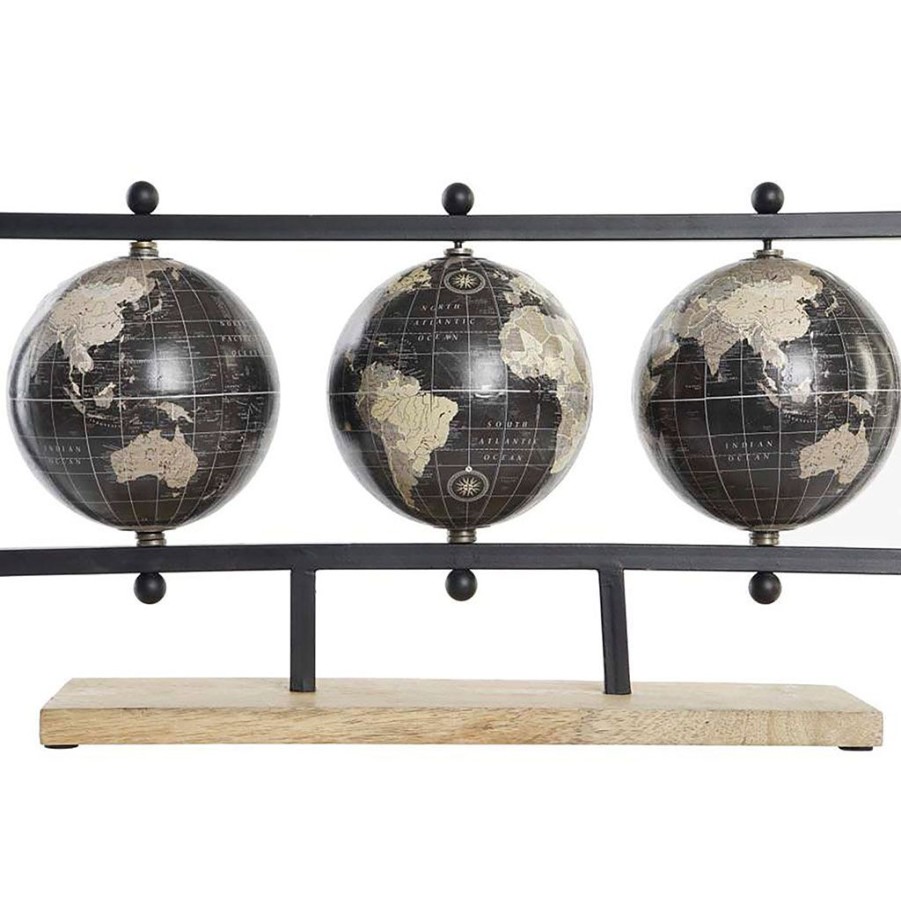 Deco Fabrique De Styles Petits Objets Deco | Decoration 3 Globes Terrestre Noir 49.5X12Xh25Cm