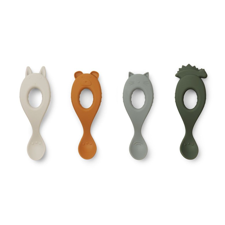 Coin Des Petits Fabrique De Styles | Lot De 4 Cuilleres En Silicone Liva Melange Vert Chasseur