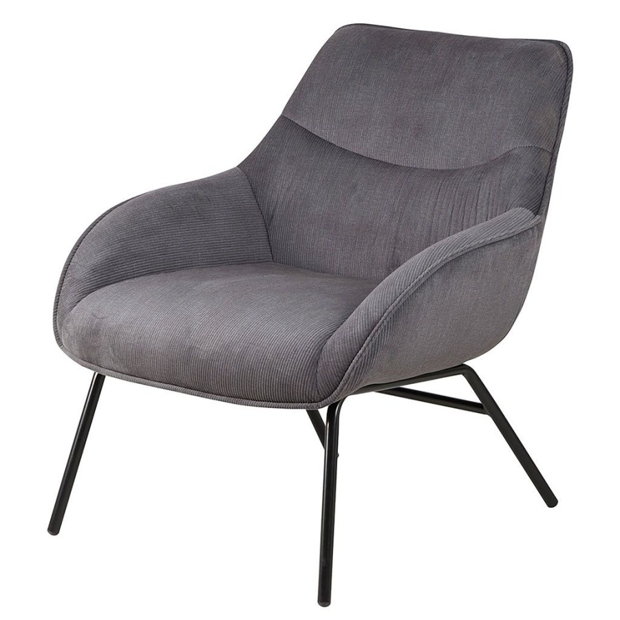 Meubles Fabrique De Styles Fauteuils | Fauteuil En Velours Cotele Gris Argent - Martin