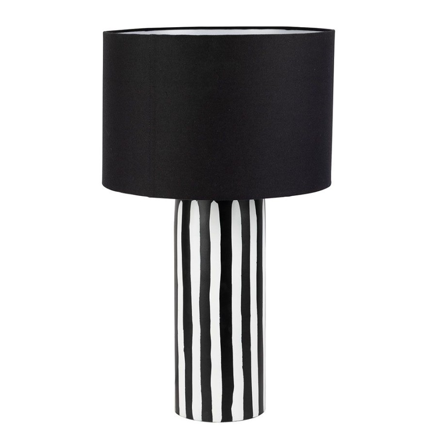 Luminaires Fabrique De Styles | Lampe En Fer Et Coton Blanc Et Noir H56Cm - Arty