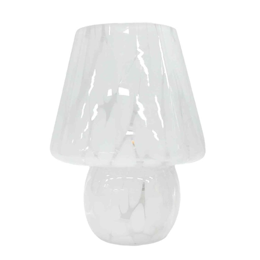 Luminaires Fabrique De Styles | Lampe En Verre Leopard Blanche A Piles D13.5Xh18Cm