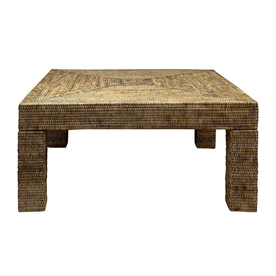 Meubles Fabrique De Styles Table Basses | Table Basse Carre En Pin Et Rotin Naturel 90X90Cm - Pasil