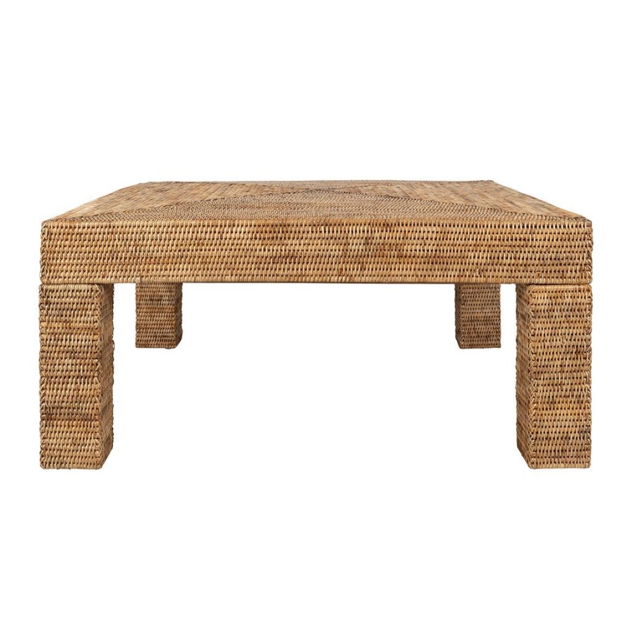 Meubles Fabrique De Styles Table Basses | Table Basse Carre En Pin Et Rotin Naturel 90X90Cm - Pasil